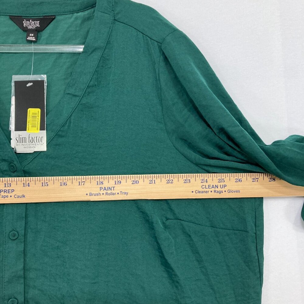 New Investments 3X Green Forest V Neck Ruffle Flare Sleeve Romantic Button Down - Picture 6 of 10